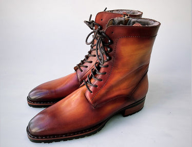 TucciPolo Mens handmade Luxury Italian leather Winter Fur Split Toe Burnished Tan color Dress Boots