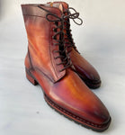 TucciPolo Mens handmade Luxury Italian leather Winter Fur Split Toe Burnished Tan color Dress Boots
