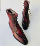 TucciPolo Mens handmade Luxury Italian leather Winter Fur Split Toe burnished burgundy custom made Dress Boots