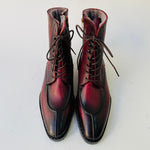 TucciPolo Mens handmade Luxury Italian leather Winter Fur Split Toe burnished burgundy custom made Dress Boots