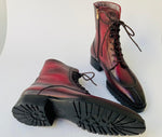 TucciPolo Mens handmade Luxury Italian leather Winter Fur Split Toe burnished burgundy custom made Dress Boots