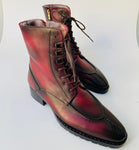 TucciPolo Mens handmade Luxury Italian leather Winter Fur Split Toe burnished burgundy custom made Dress Boots