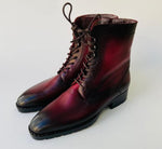 TucciPolo Mens handmade Luxury Italian leather Winter Fur burnished burgundy dress Boots