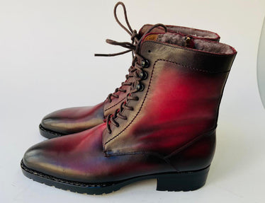 TucciPolo Mens handmade Luxury Italian leather Winter Fur burnished burgundy dress Boots