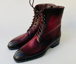 TucciPolo Mens handmade Luxury Italian leather Winter Fur burnished burgundy dress Boots