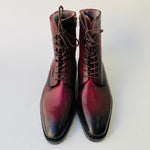 TucciPolo Mens handmade Luxury Italian leather Winter Fur burnished burgundy dress Boots