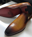 TucciPolo Mens Classic Italian leather Handmade Slip-on burnished brown Loafers Shoes