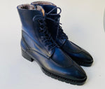 TucciPolo Mens handmade Luxury Italian leather Winter Navy Blue Split Toe Fur Dress Boots
