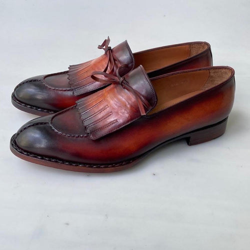 TucciPolo Mens Handcrafted Split Toe Hand Welted Stitched Chocolate-Brown Loafers