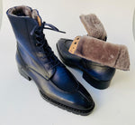 TucciPolo Mens handmade Luxury Italian leather Winter Navy Blue Split Toe Fur Dress Boots