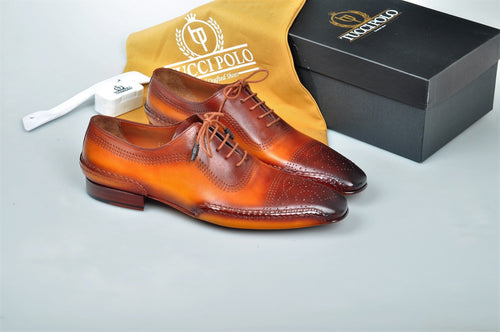 TucciPolo Burnish Tan & Prestigiously Designed HandWelted Oxford Mens Luxury Shoes