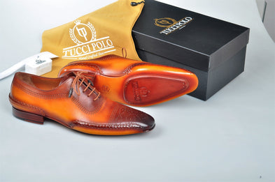 TucciPolo Burnish Tan & Prestigiously Designed HandWelted Oxford Mens Luxury Shoes
