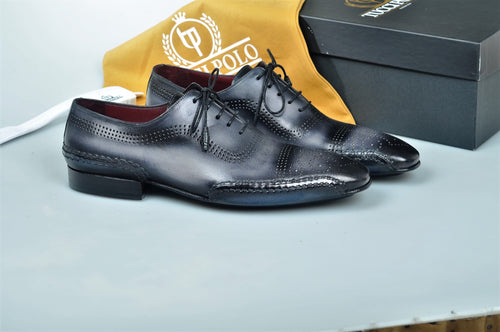 Special Edition TucciPolo Black & Grey Prestigiously Designed HandWelted Oxford Mens Luxury Shoes