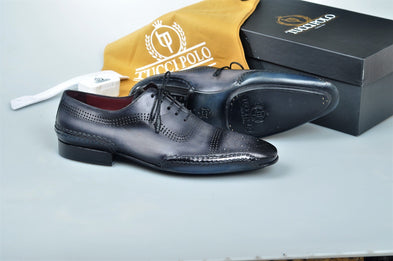 TucciPolo Black & Grey Prestigiously Designed HandWelted Oxford Mens Luxury Shoes