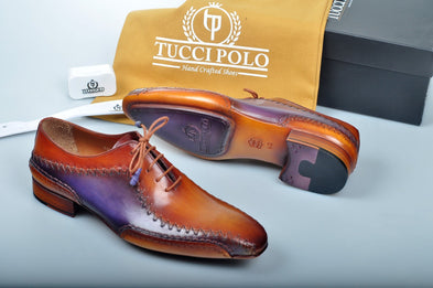 TucciPolo Purple & Tan Prestigiously Designed HandWelted Oxford Mens Luxury Shoes