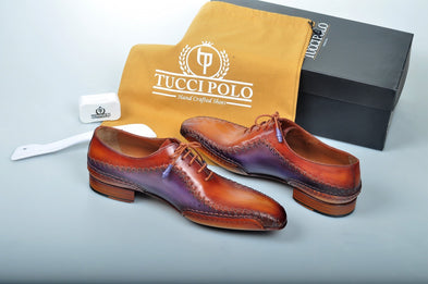 Special Edition TucciPolo Purple & Tan Prestigiously Designed HandWelted Oxford Mens Luxury Shoes