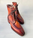 TucciPolo Mens handmade Luxury Italian leather Winter Burnished Split Toe Tan Fur Dress Boots