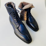 TucciPolo Mens handmade Luxury Italian leather Winter Navy Blue Split Toe Fur Dress Boots