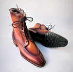TucciPolo Mens handmade Luxury Italian leather Winter Burnished Split Toe Tan Fur Dress Boots