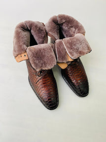 New TucciPolo Mens Winter Luxury Brown Boots Handcrafted with Real Python Leather and Fur Lining