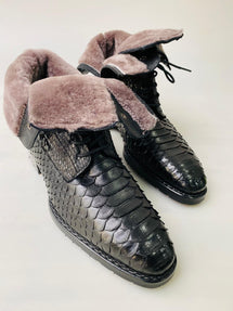 TucciPolo Mens Winter Luxury Black Boots Handcrafted with Real Python Leather and Fur Lining