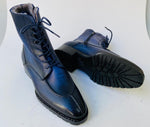 TucciPolo Mens handmade Luxury Italian leather Winter Navy Blue Split Toe Fur Dress Boots
