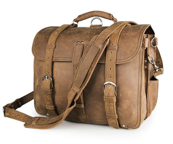TucciPolo 7072B Brown Crazy Horse Leather Large Men's Briefcase Backpack Travel Bag