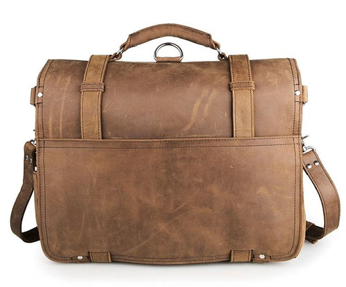 TucciPolo 7072B Brown Crazy Horse Leather Large Men's Briefcase Backpack Travel Bag