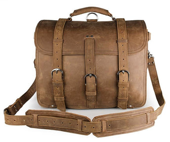 TucciPolo 7072B Brown Crazy Horse Leather Large Men's Briefcase Backpack Travel Bag