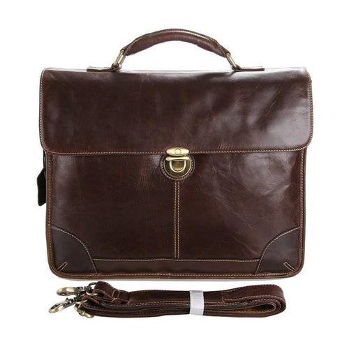 TucciPolo 7091C Classic Vintage Leather Men's Chocolate Briefcase Laptop Messenger Bag
