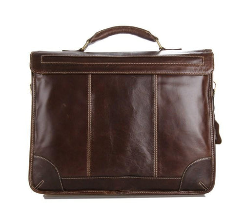 TucciPolo 7091C Classic Vintage Leather Men's Chocolate Briefcase Laptop Messenger Bag