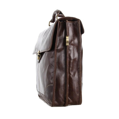 TucciPolo 7091C Classic Vintage Leather Men's Chocolate Briefcase Laptop Messenger Bag