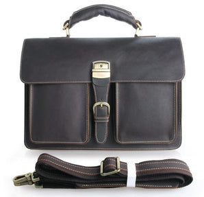 TucciPolo 7164Q Genuine Leather Men's Chocolate Briefcase Laptop Handbag