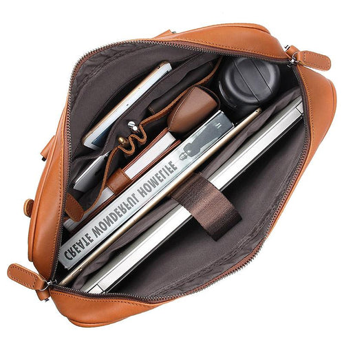 TucciPolo 7349B-1 Bright Brown Genuine Leather Briefcase Mens Laptop Bag