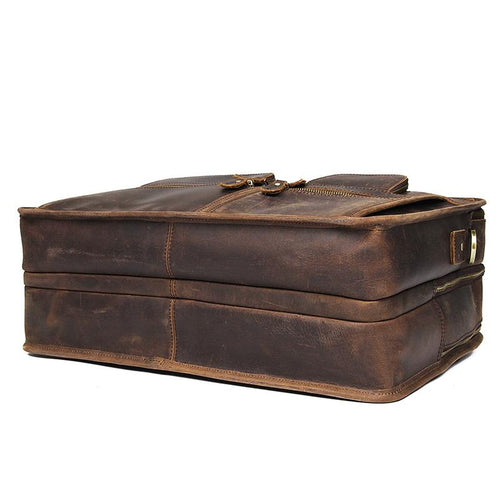 TucciPolo 7387R Crazy Horse Leather Unique Design Business Laptop Briefcase Bag