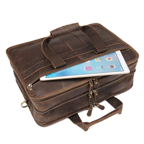 TucciPolo 7387R Crazy Horse Leather Unique Design Business Laptop Briefcase Bag