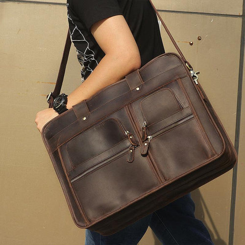 TucciPolo 7387R Crazy Horse Leather Unique Design Business Laptop Briefcase Bag
