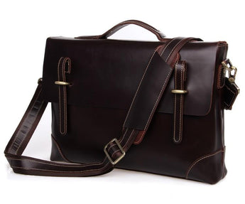 TucciPolo 7228Q Dark Brown Rare Genuine Cow Leather Men's Briefcase Laptop Messenger Handbag