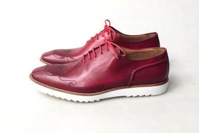 TucciPolo Handmade Italian Calf Skin Leather Oxford Style Casual Red Sneaker Dress Shoe