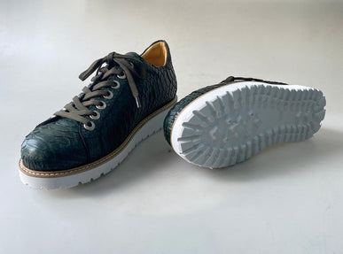 TucciPolo Special Edition Men's Sporty Handmade Green Real Python Leather Luxury Sneaker
