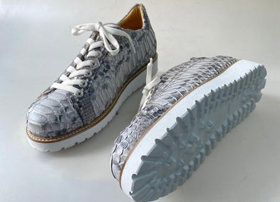 TucciPolo Special Edition Men's Sporty Handmade Natural Gray Real Python Leather Luxury Sneaker