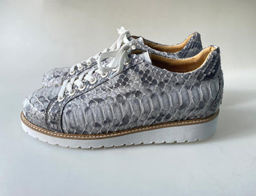 TucciPolo Special Edition Men's Sporty Handmade Natural Gray Real Python Leather Luxury Sneaker