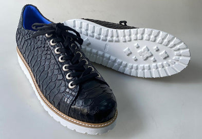 TucciPolo Special Edition Men's Sporty Handmade Navy Blue Real Python Leather Luxury Sneaker
