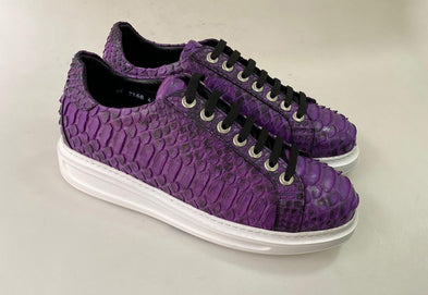 TucciPolo Special Edition Men's Sporty Handmade Purple Real Python Leather Luxury Sneaker with Eva Sole