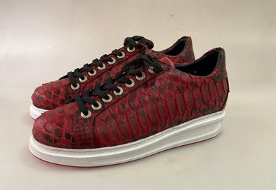 TucciPolo Special Edition Men's Sporty Handmade Red Real Python Leather Luxury Sneaker with Eva Sole
