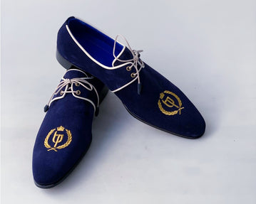 TucciPolo Exclusive Mens Italian Suede Handmade Luxury Navy Blue Lace-up Slippers shoes