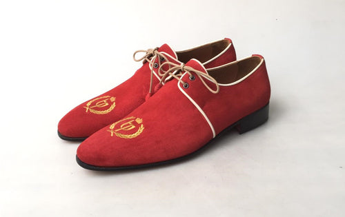 TucciPolo Exclusive Mens Italian Suede Sophisticated and Timeless Handmade Luxury Red Lace-up Slip-on Slippers
