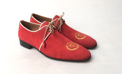 TucciPolo Exclusive Mens Italian Suede Sophisticated and Timeless Handmade Luxury Red Lace-up Slip-on Slippers shoes