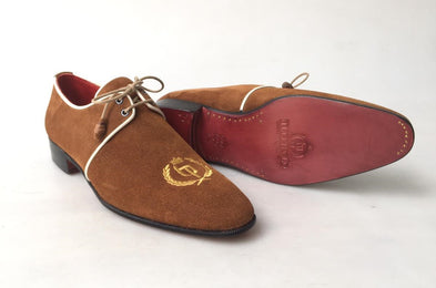 TucciPolo Exclusive Mens Italian Suede Sophisticated and Timeless Luxury Brown Lace-up Slip-on Slippers shoes