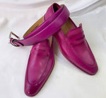 TucciPolo Luma Classic Elegant Purple Pink Italian Leather Mens Luxury Loafer Handmade Shoe with Matching Belt Combo